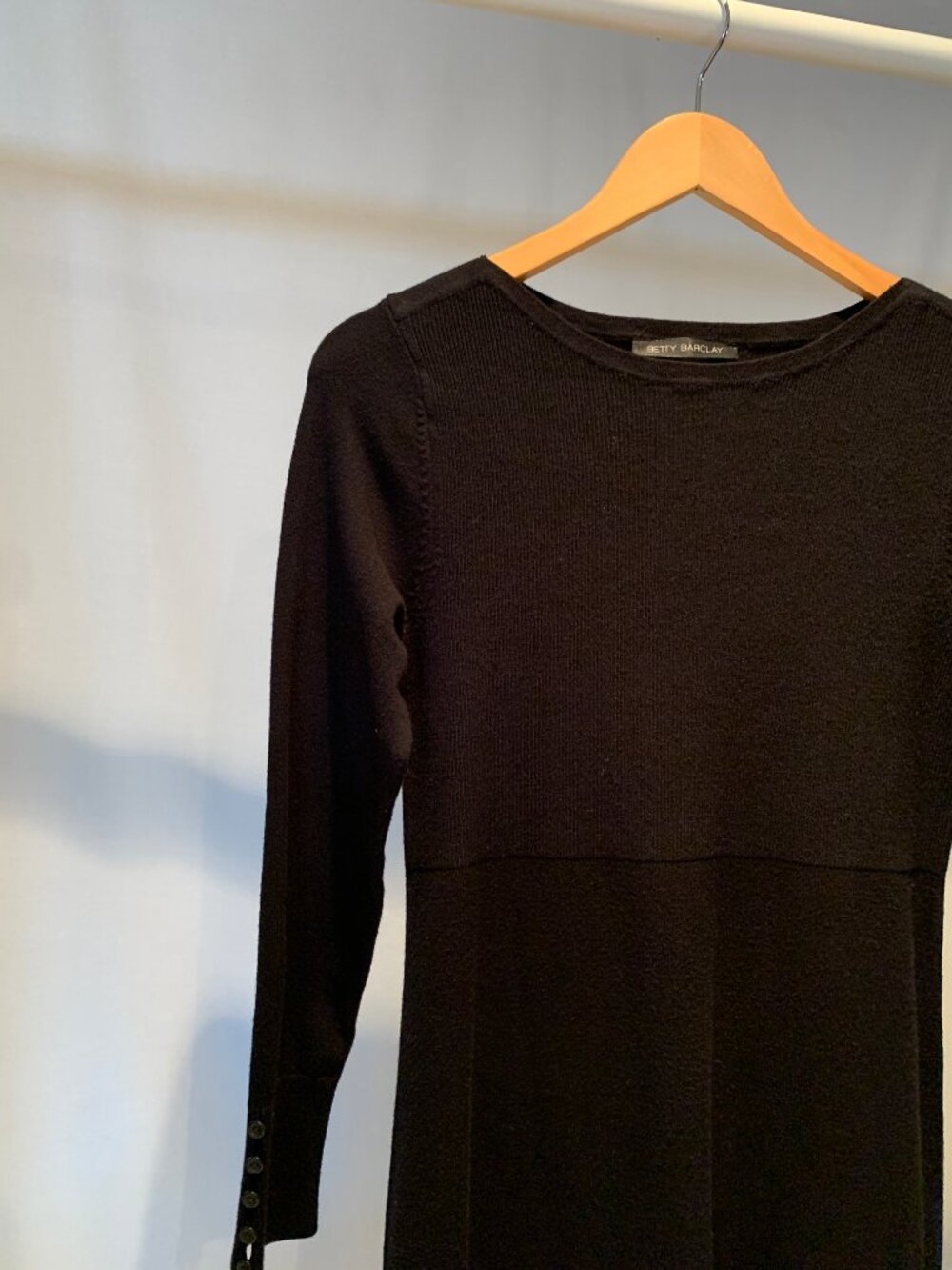 Black Knit Betty Barclay Fit-and-Flare Long Sleeve Dress, Size 10